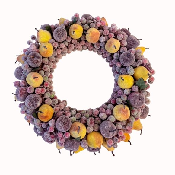 Frosted Sugared Fruit Wreath Artificial Home Decor VTG Centerpiece By Valerie - Picture 6 of 15